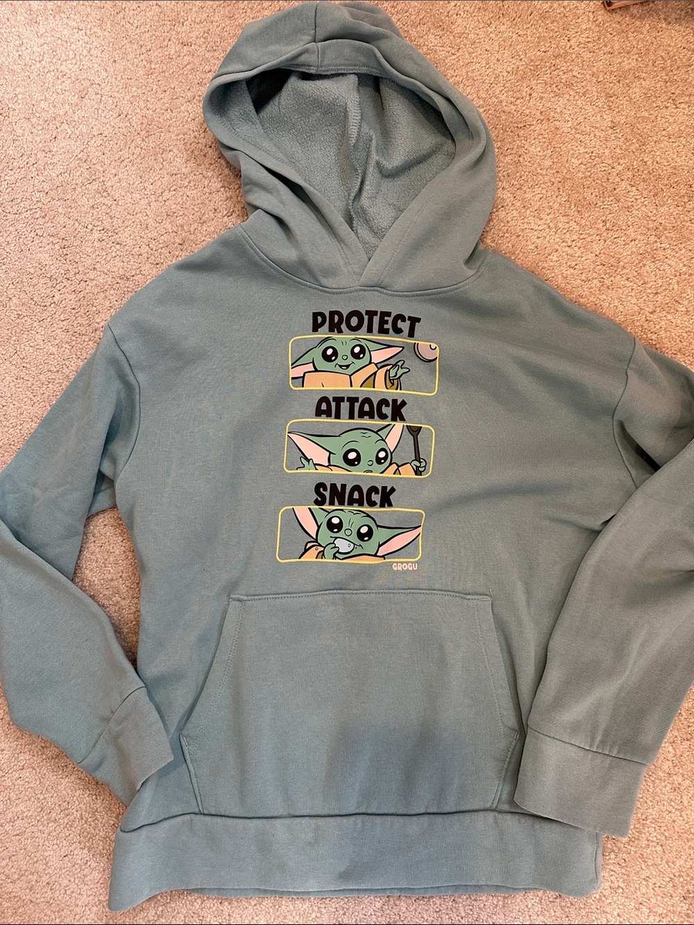 Sage Green Grogu Hoodie (sz 14-16, XL)